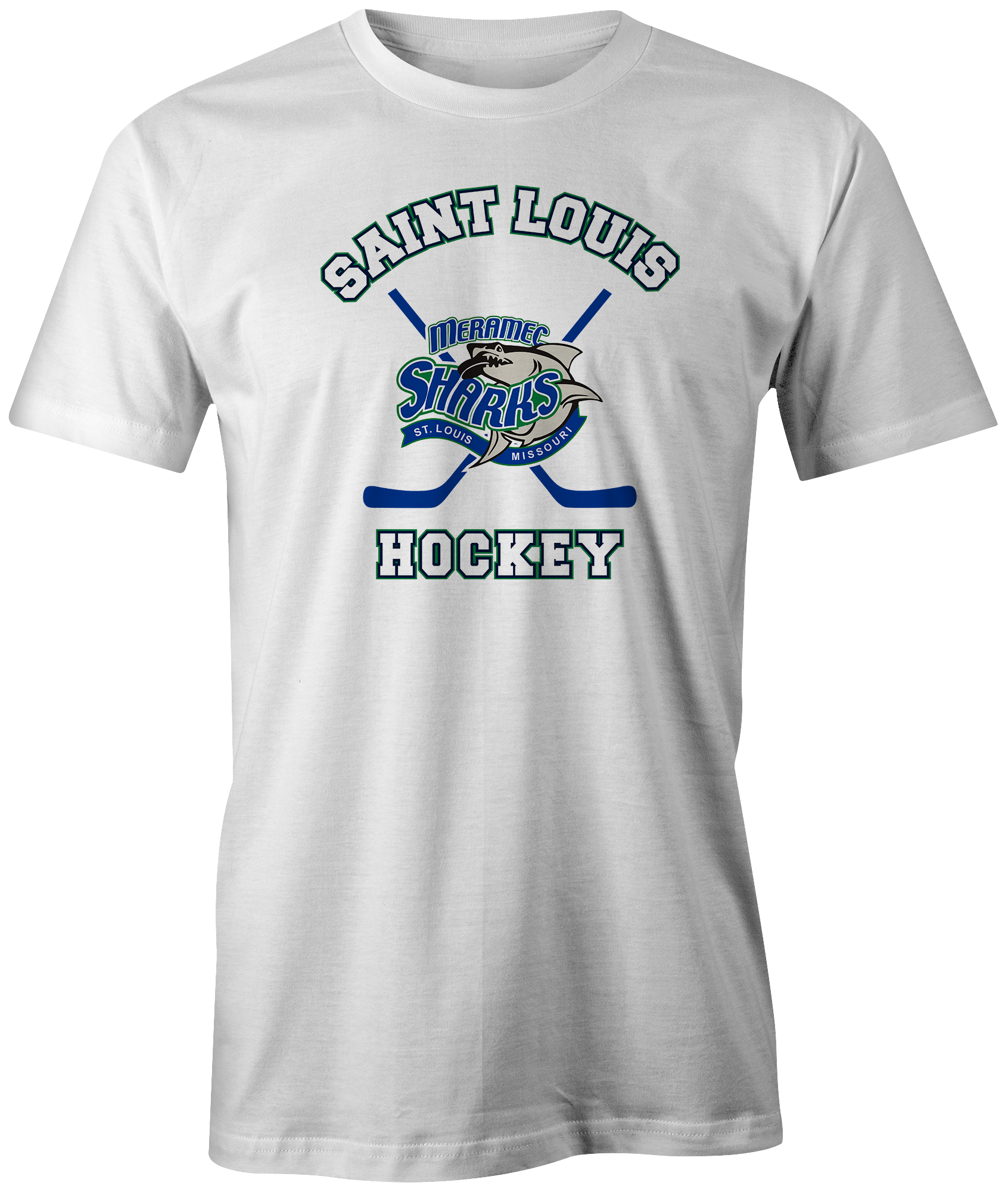 Sharks St. Louis Apparel STL Sports Hockey Team Shop Blues  Novelty Missouri Meramec Discount Sale Best Price athlete athletic fanatics rally house sporty ice rink  goal lack blue green white sticks 