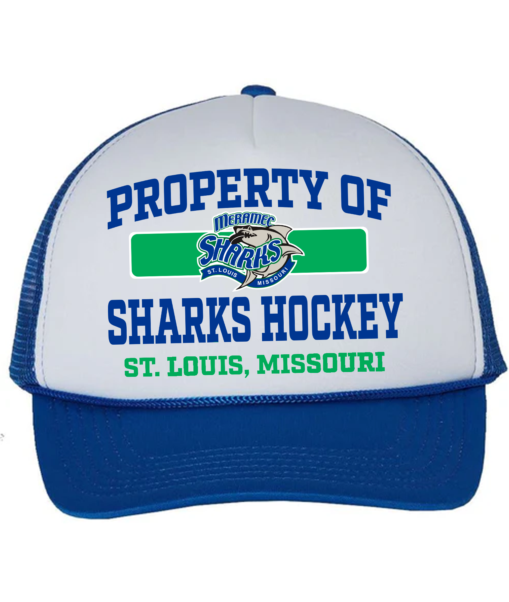 Sharks St. Louis Apparel STL Sports Hockey Team Shop Blues  Novelty Missouri Meramec Discount Sale Best Price athlete athletic fanatics rally house sporty ice rink  goal blue white green trucker cap hat
