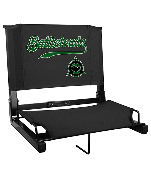The GAMECHANGER™ is made to fit virtually any metal or wooden bleacher.? The steel safety hook secures under metal or wooden bleachers and rubber non-slip skids help it stay put.  St. Louis Apparel STL Sports Baseball Team Shop Cardinals St. Charles St. Peters Novelty Missouri Discount Sale Best Price rally house fanatics black green white chair stadium seat bleachers